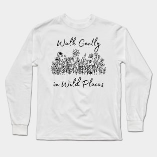 Lispe Walk Gently in Wild Places Black & White Wildflower Long Sleeve T-Shirt